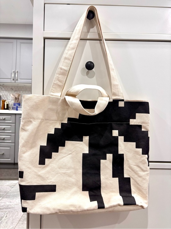 Handbags - Canvas Tote Bag with Black Graphic Palm - Fight club 2.0